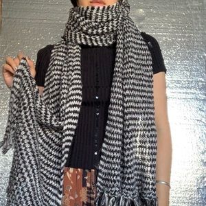 Fluffy black and white striped scarf